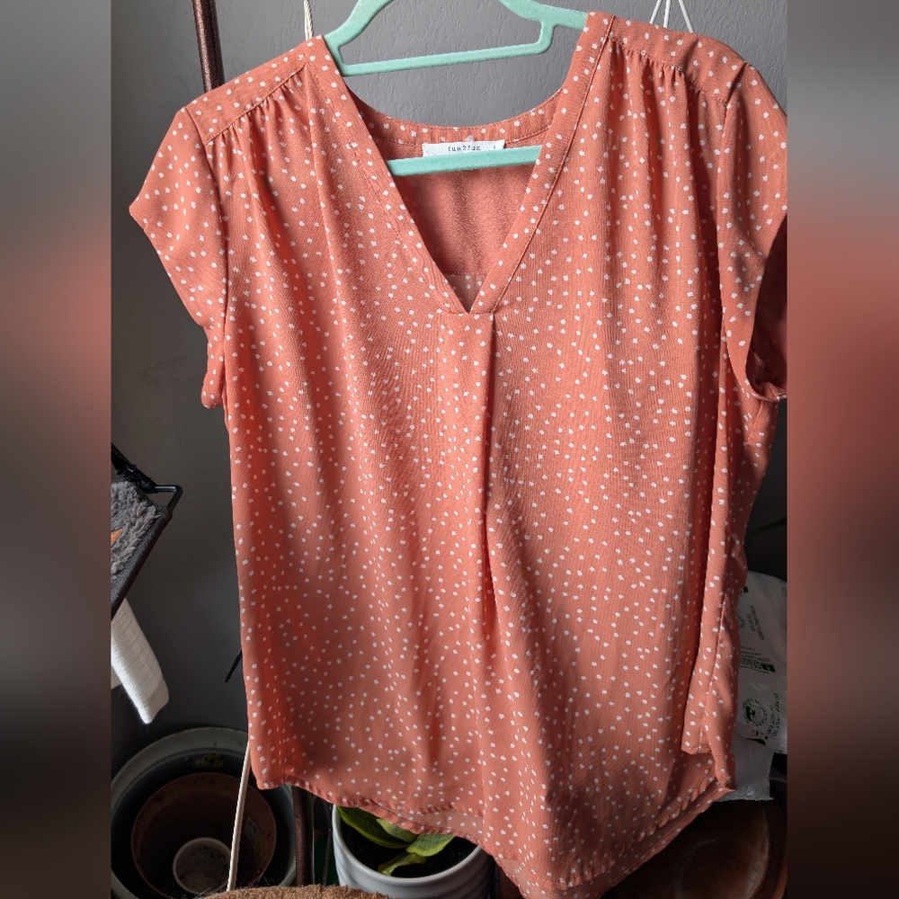 Fun 2 Fun Peach Blouse with White Dots